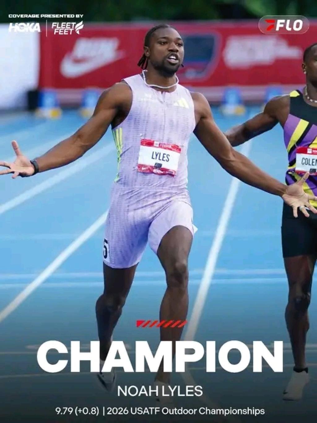 Noah Lyles runs world-leading 9.79 seconds to win 100m at US Athletics Championships