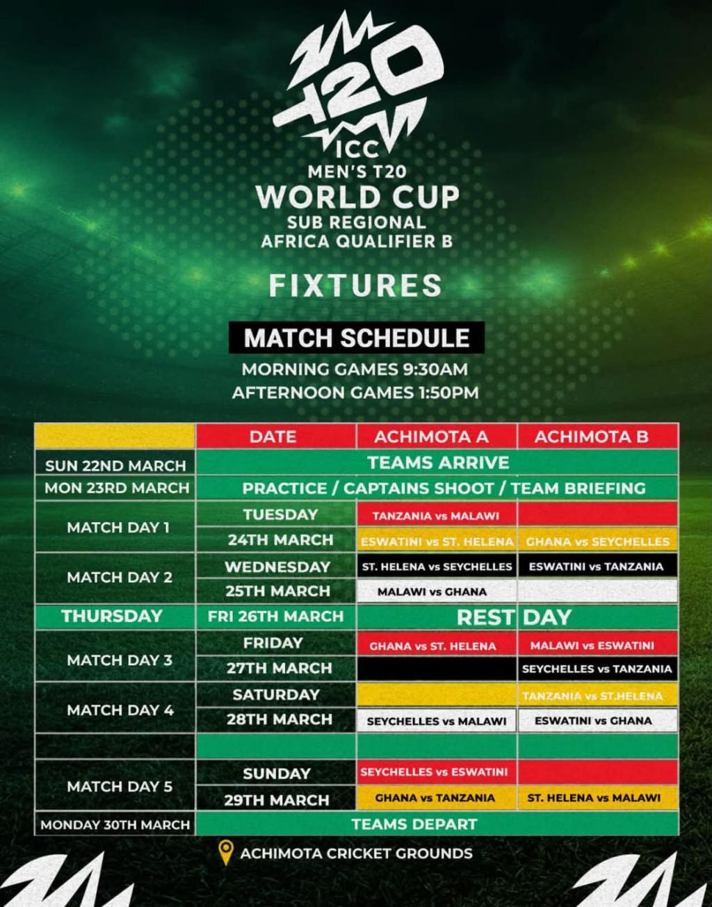 Cricket: Ghana set to host ICC Men's T20 World Cup Sub Regional Africa Qualifier B tourney next week