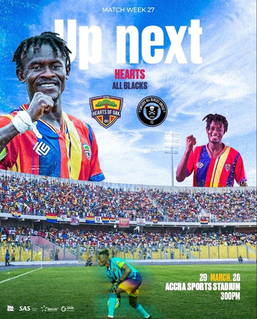Accra Hearts of Oak look to improve home form as they return to the Accra Sports Stadium to play All Blacks Sunday