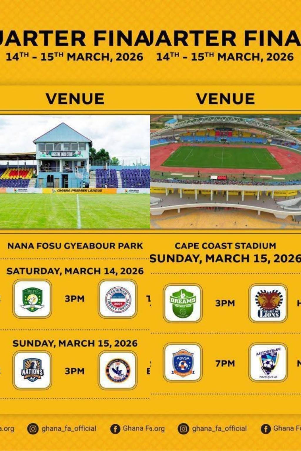 It's quarter final weekend in the MTN FA Cup competition with four games at Bechem and Cape Coast