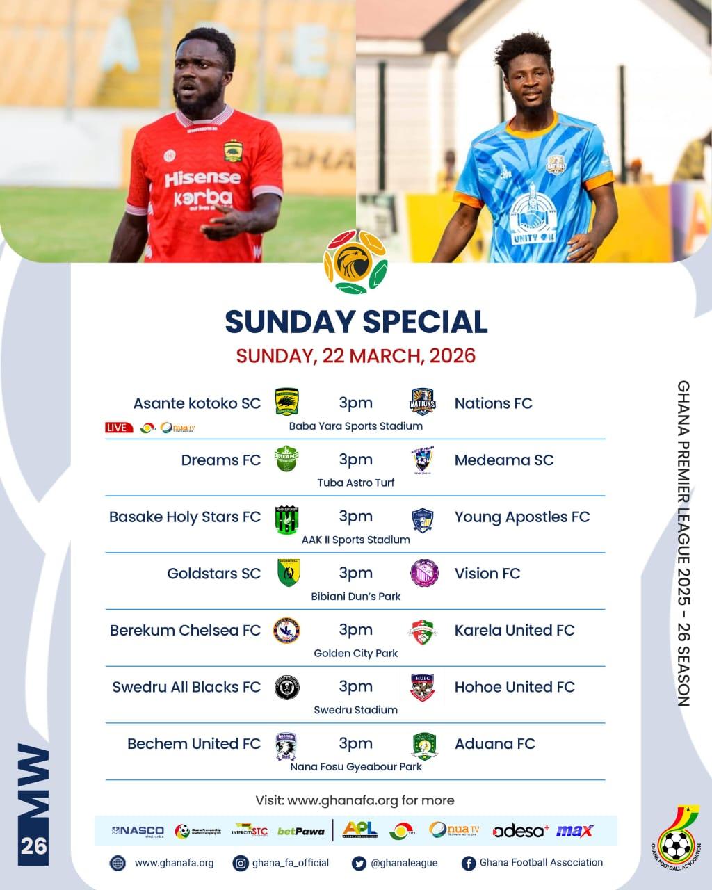Sunday special in the Ghana Premier League as Asante Kotoko, Medeama SC and Gold Stars face must win games