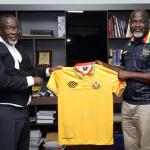 Ghana's Chief Justice, Paul Baffoe Bonnie receives Kaysports branded Ghana jerseys from CEO Kwame Owusu-Ameyaw
