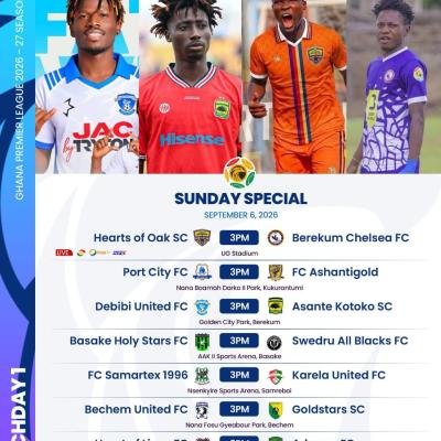 Asante Kotoko away to Debibi United as GPL continues with seven matches on Sunday